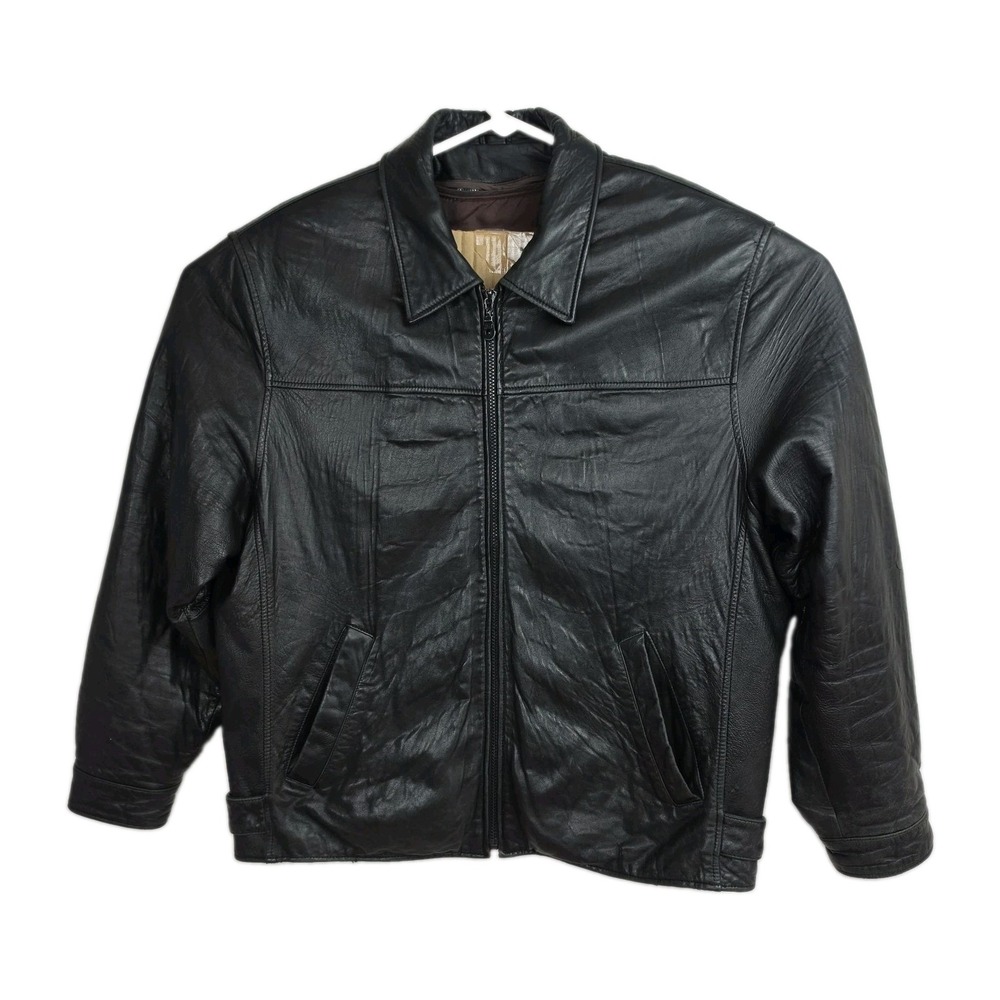 VTG Reed Sportswear Leather Jacket Men's Size 44 Black Full-Zip Insulated